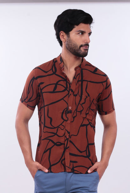 CAMISA SLIM DESING JERAOUS MANGA CORTA Marrón