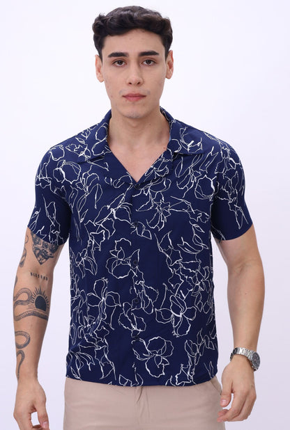 Camisa Scub JERAOUS Manga Corta Azul Marino