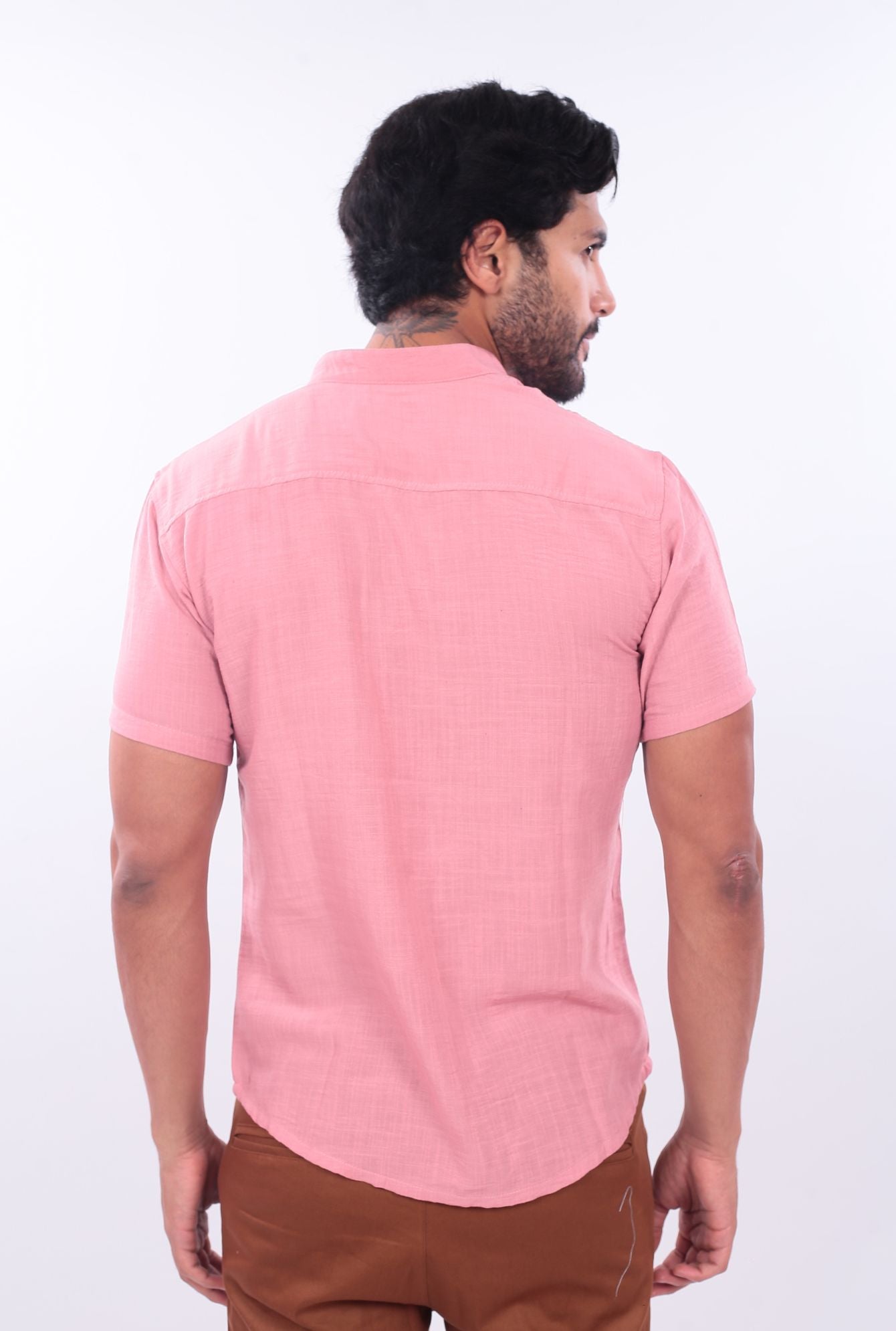 CAMISA SLIM LINO CHINO JERAOUS MANGA CORTA  Rosa