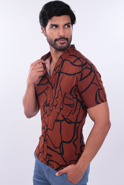 CAMISA SLIM DESING JERAOUS MANGA CORTA Marrón