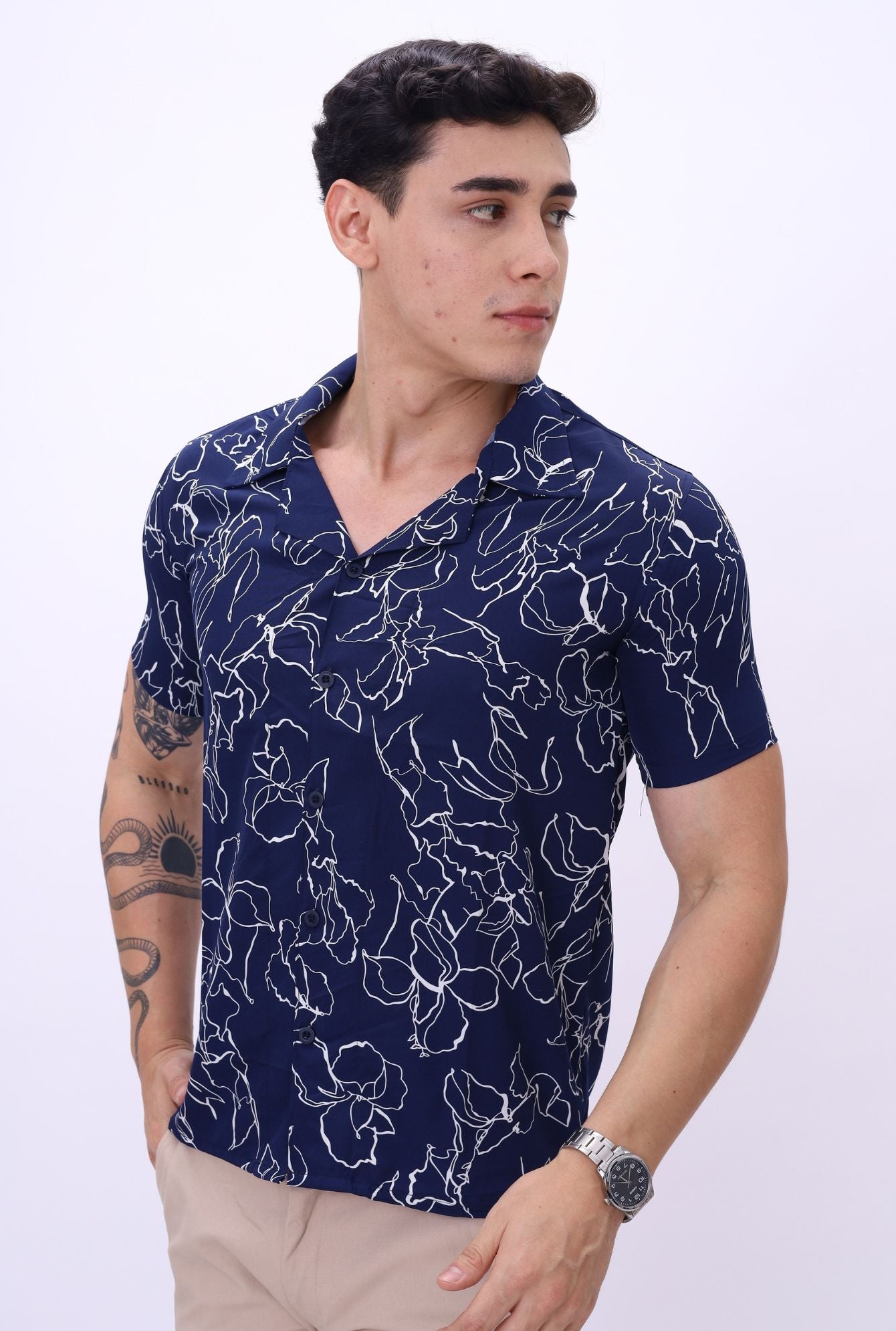 Camisa Scub JERAOUS Manga Corta Azul Marino