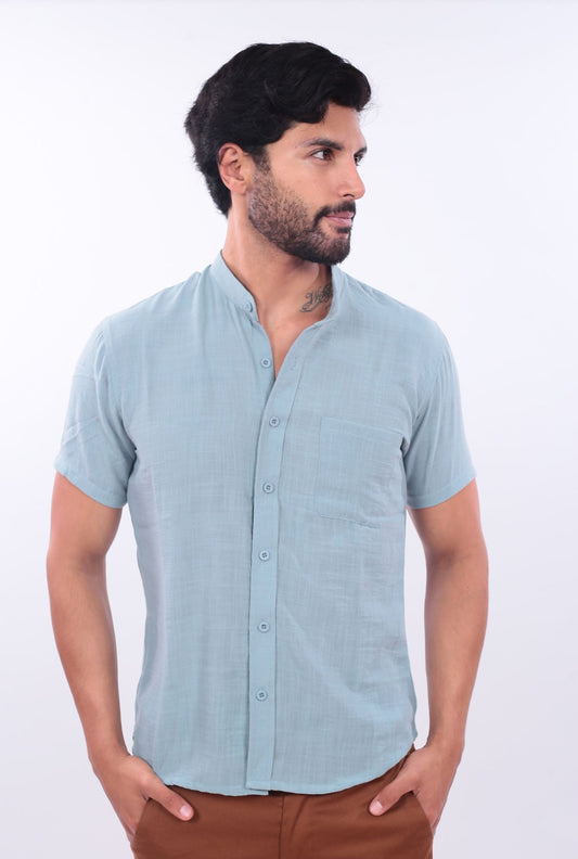 CAMISA SLIM LINO CHINO JERAOUS MANGA CORTA  Agua