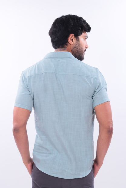 CAMISA SLIM LINO JERAOUS MANGA CORTA  Agua