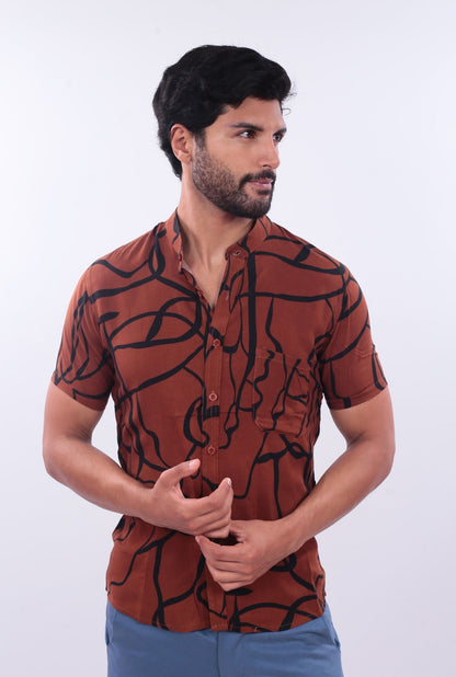 CAMISA SLIM DESING JERAOUS MANGA CORTA Marrón