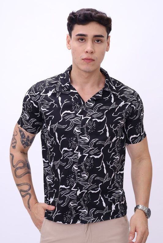 Camisa Scub JERAOUS Manga Corta Negro