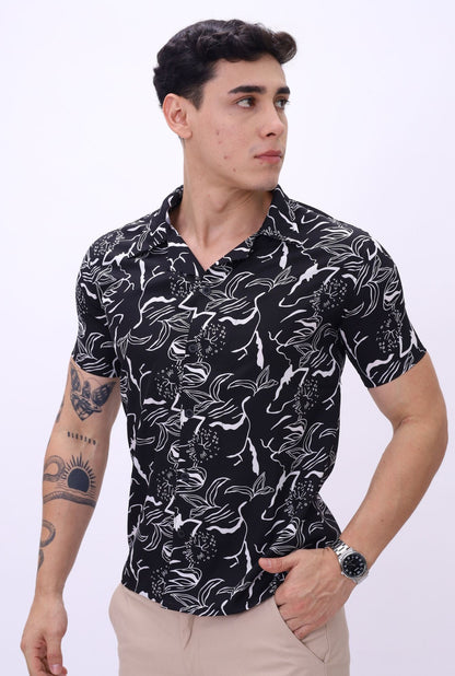 Camisa Scub JERAOUS Manga Corta Negro