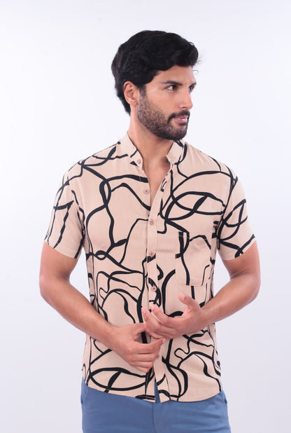 CAMISA SLIM DESING JERAOUS MANGA CORTA Beige