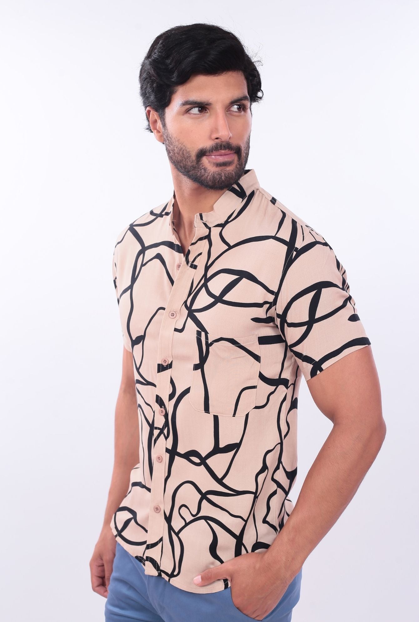 CAMISA SLIM DESING JERAOUS MANGA CORTA Beige