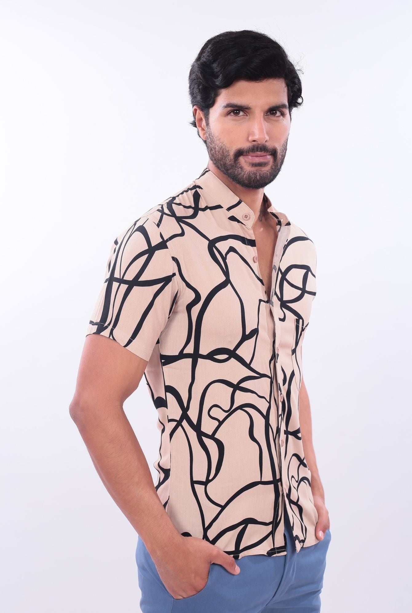 CAMISA SLIM DESING JERAOUS MANGA CORTA Beige