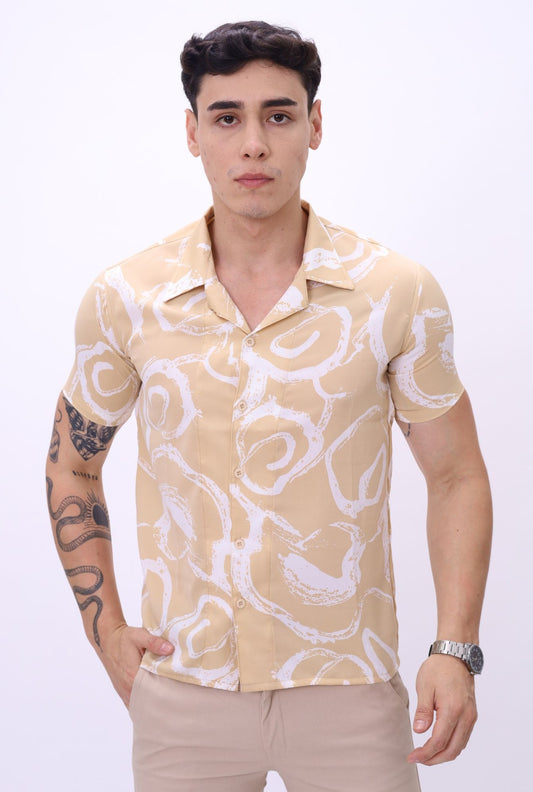 Camisa Scub JERAOUS Manga Corta Beige