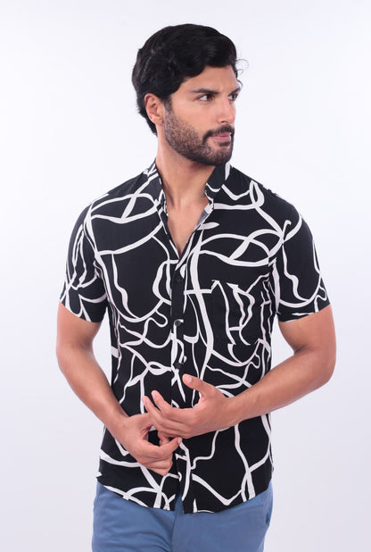 CAMISA SLIM DESING JERAOUS MANGA CORTA Negro