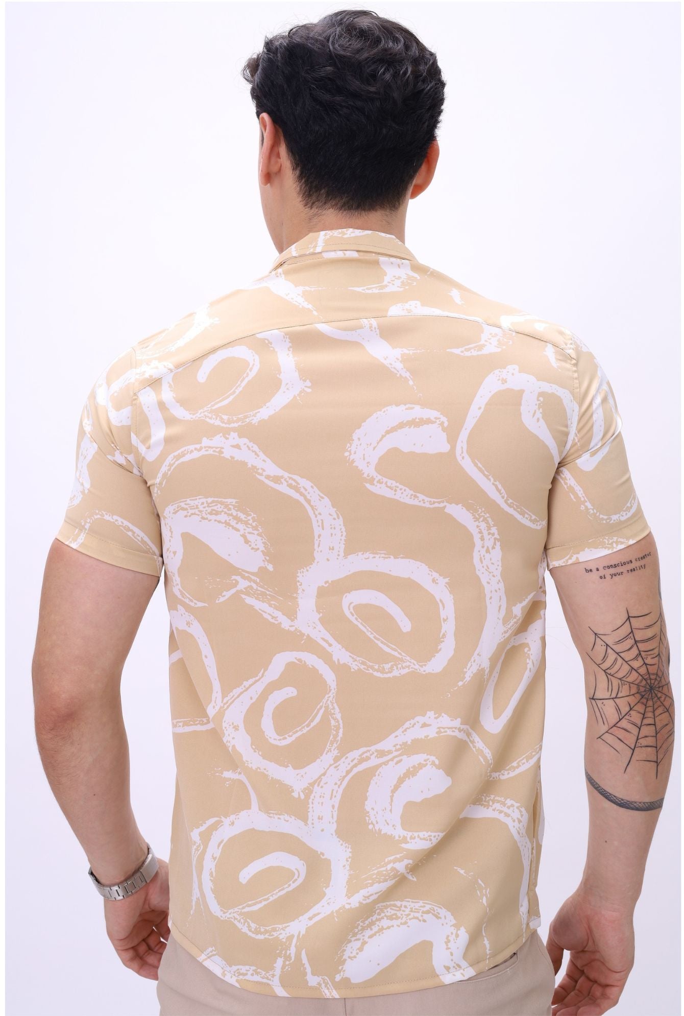 Camisa Scub JERAOUS Manga Corta Beige