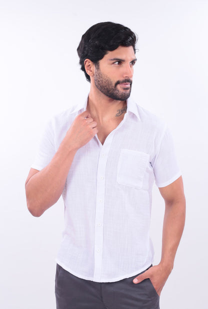 CAMISA SLIM LINO JERAOUS MANGA CORTA  Blanco