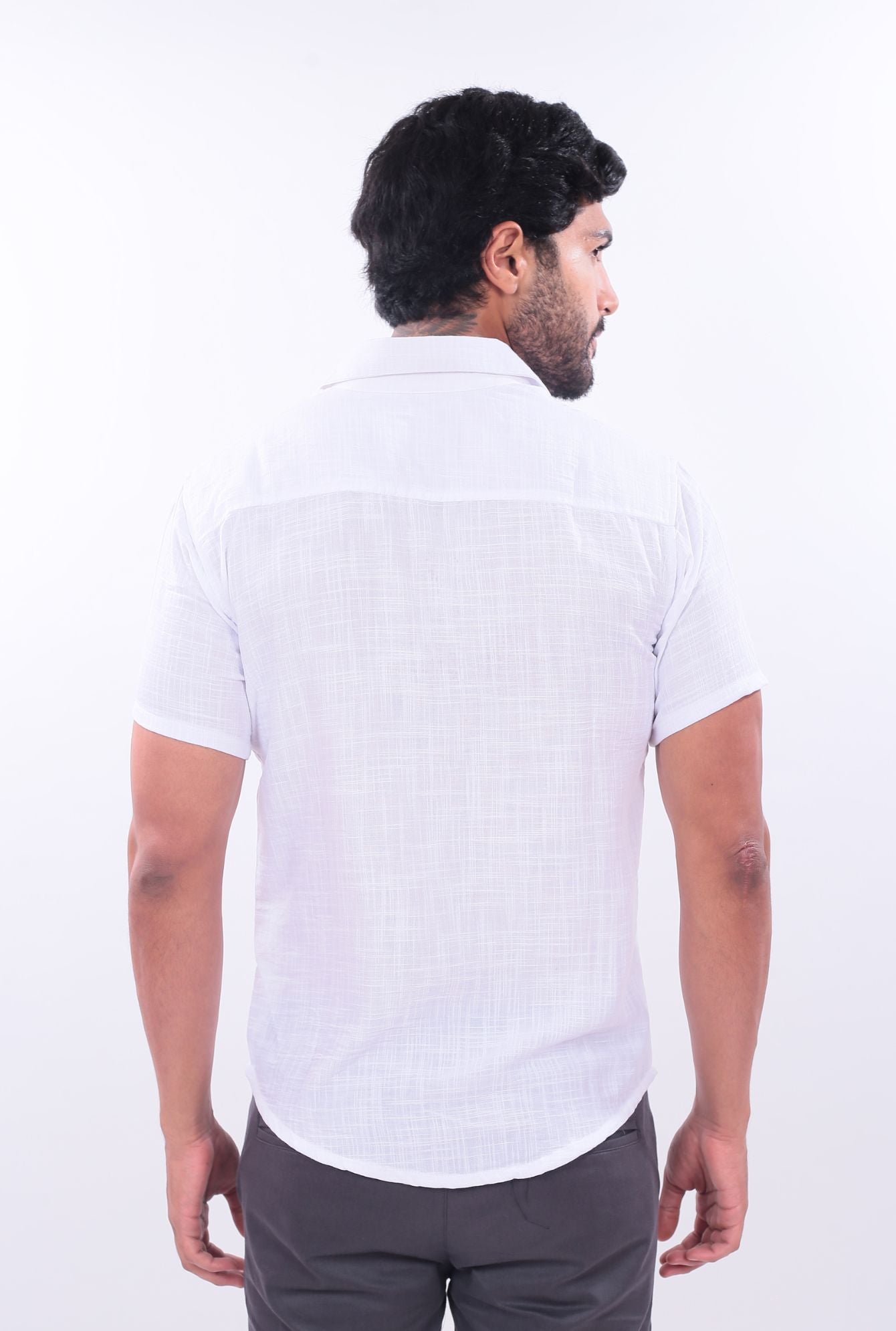 CAMISA SLIM LINO JERAOUS MANGA CORTA  Blanco