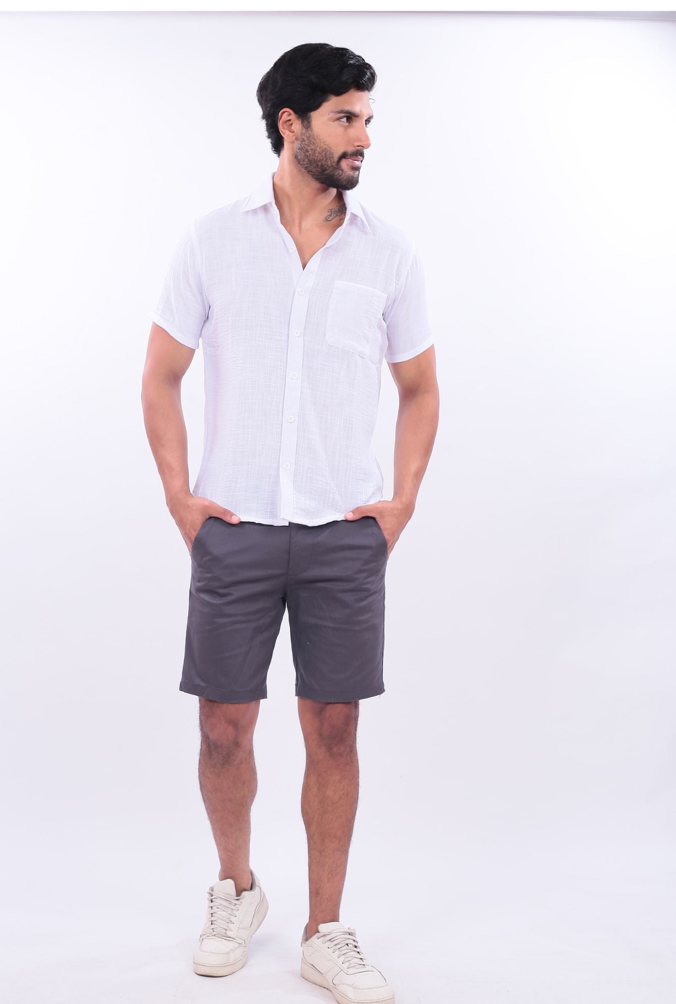 CAMISA SLIM LINO JERAOUS MANGA CORTA  Blanco