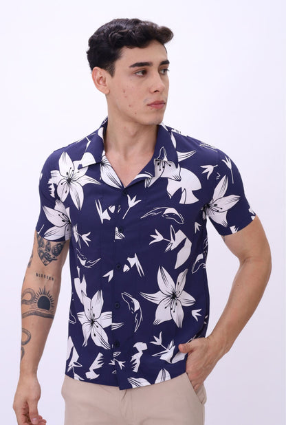 Camisa Scub JERAOUS Manga Corta Azul