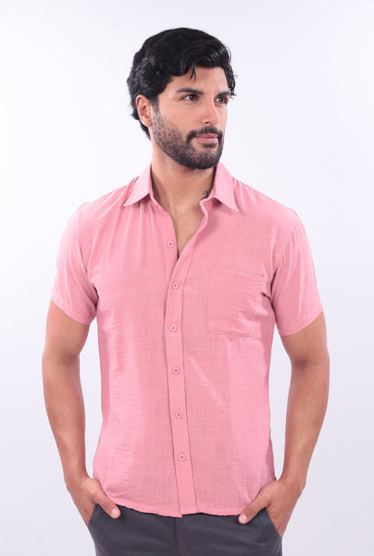 CAMISA SLIM LINO JERAOUS MANGA CORTA  Rosa