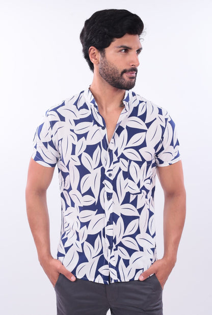 CAMISA SLIM LEAVES JERAOUS MANGA CORTA Azul