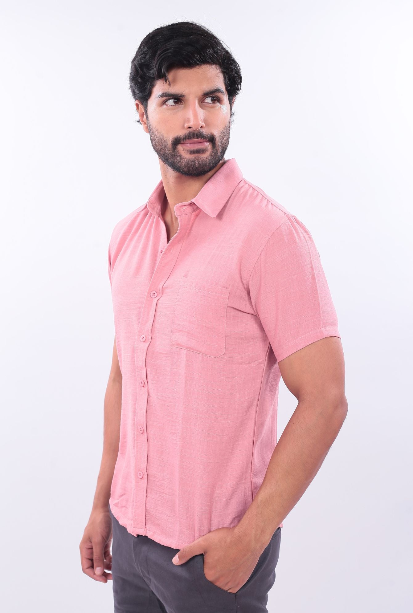 CAMISA SLIM LINO JERAOUS MANGA CORTA  Rosa