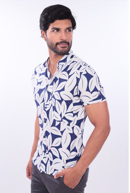 CAMISA SLIM LEAVES JERAOUS MANGA CORTA Azul