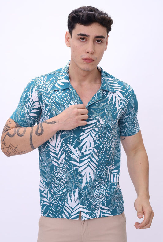 Camisa Scub JERAOUS Manga Corta Verde Jade