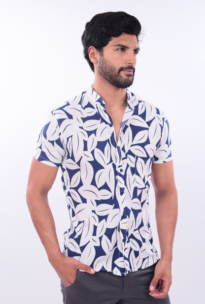 CAMISA SLIM LEAVES JERAOUS MANGA CORTA Azul