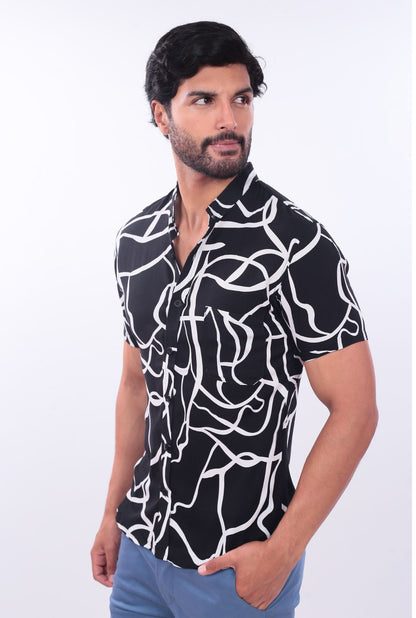 CAMISA SLIM DESING JERAOUS MANGA CORTA Negro