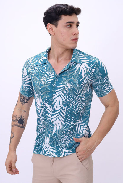 Camisa Scub JERAOUS Manga Corta Verde Jade