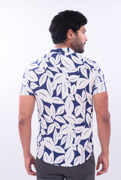 CAMISA SLIM LEAVES JERAOUS MANGA CORTA Azul