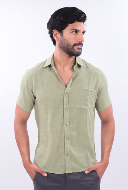 CAMISA SLIM LINO JERAOUS MANGA CORTA  Verde Manzana