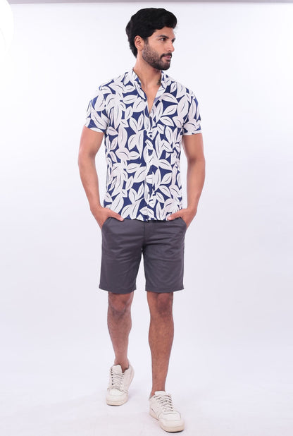 CAMISA SLIM LEAVES JERAOUS MANGA CORTA Azul