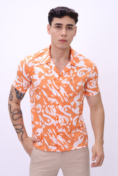 Camisa Scub JERAOUS Manga Corta Naranja