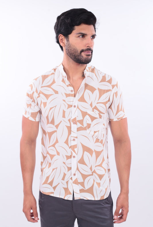 CAMISA SLIM LEAVES JERAOUS MANGA CORTA Beige