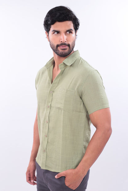 CAMISA SLIM LINO JERAOUS MANGA CORTA  Verde Manzana