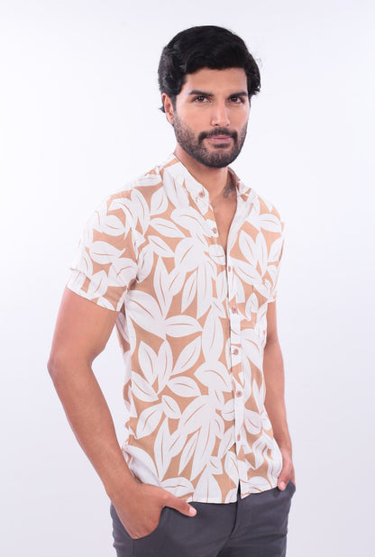 CAMISA SLIM LEAVES JERAOUS MANGA CORTA Beige