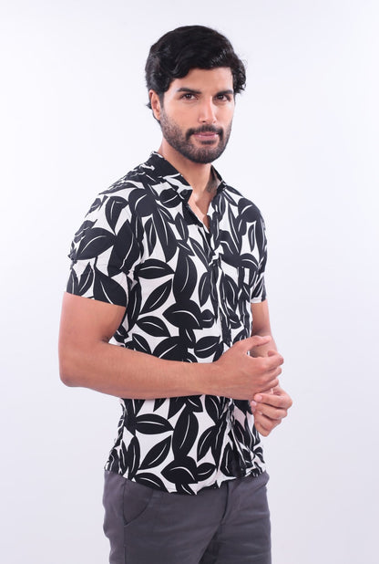 CAMISA SLIM LEAVES JERAOUS MANGA CORTA Negro