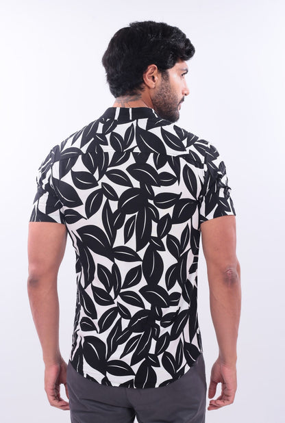 CAMISA SLIM LEAVES JERAOUS MANGA CORTA Negro