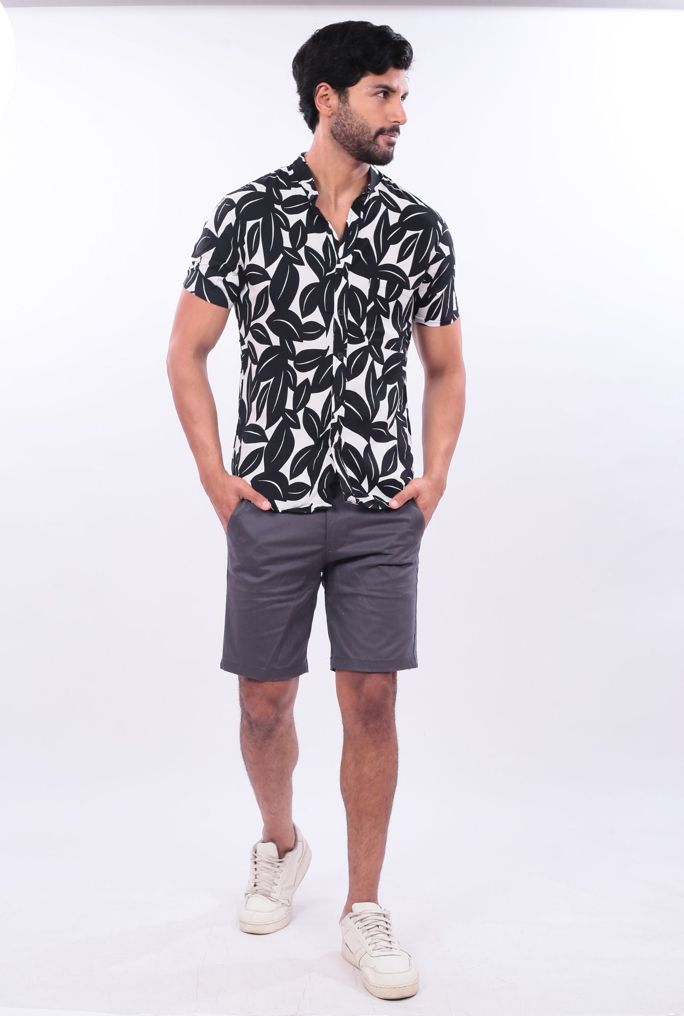 CAMISA SLIM LEAVES JERAOUS MANGA CORTA Negro