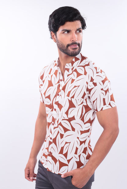 CAMISA SLIM LEAVES JERAOUS MANGA CORTA Marrón