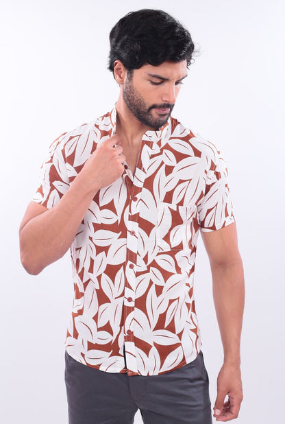 CAMISA SLIM LEAVES JERAOUS MANGA CORTA Marrón