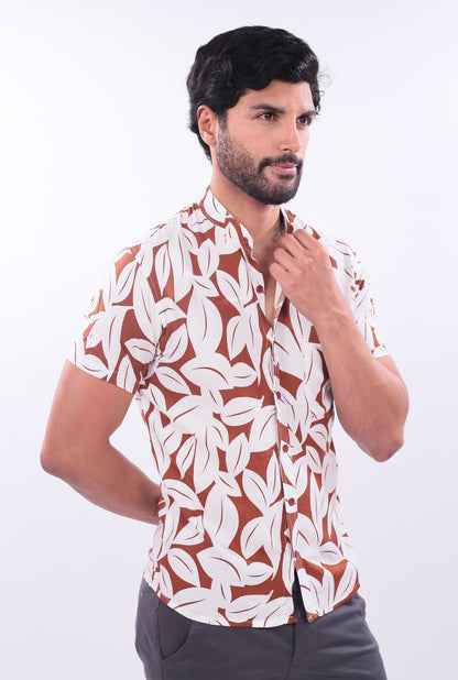 CAMISA SLIM LEAVES JERAOUS MANGA CORTA Marrón