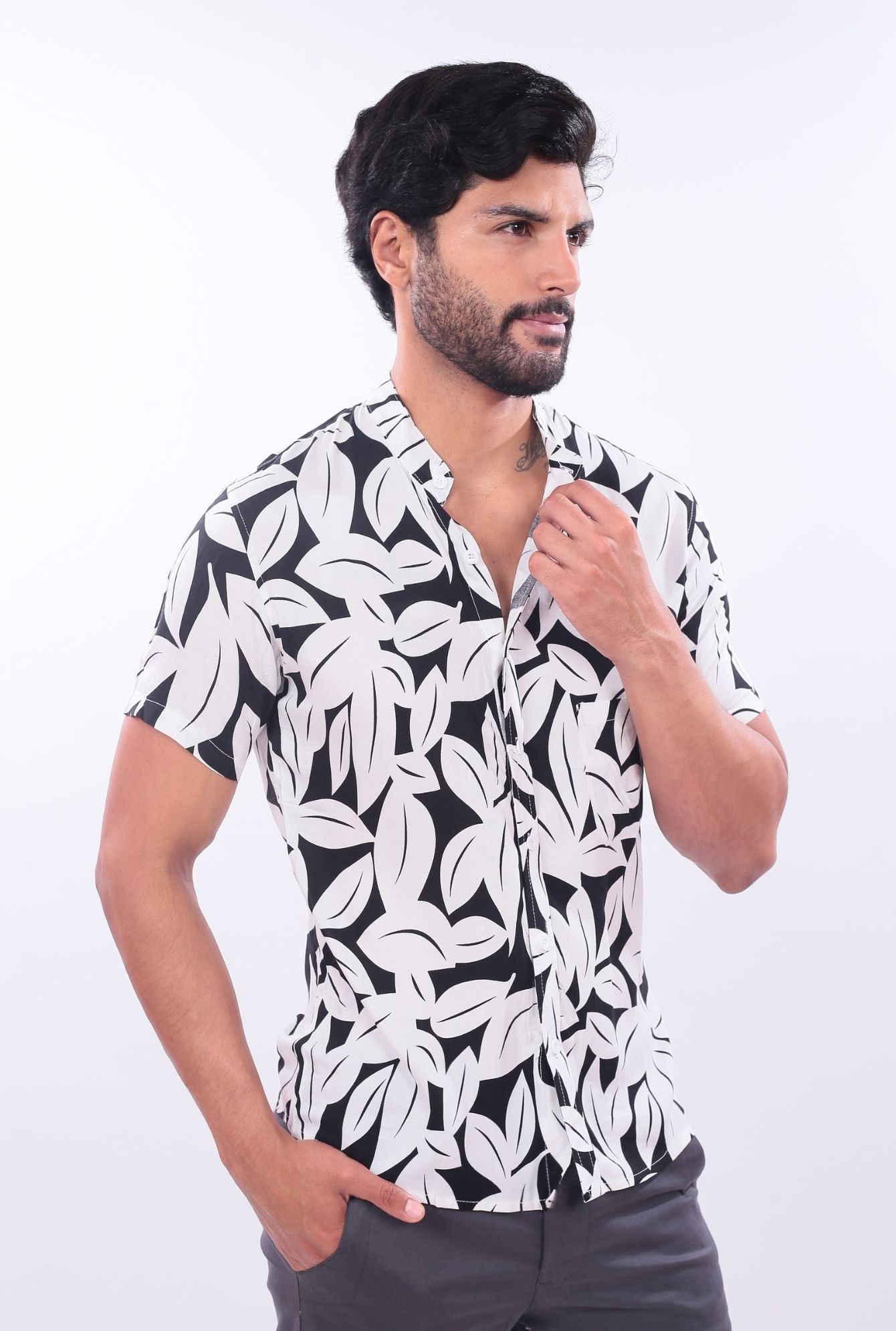 CAMISA SLIM LEAVES JERAOUS MANGA CORTA Blanco