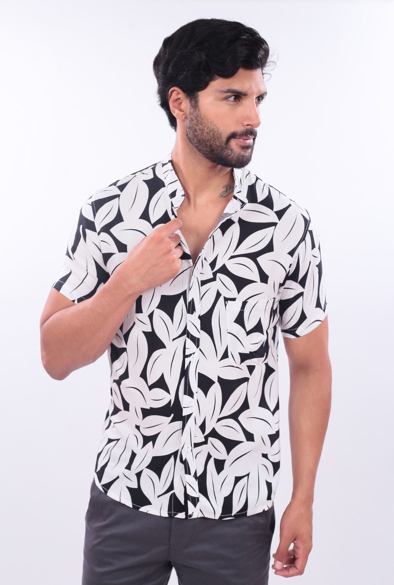 CAMISA SLIM LEAVES JERAOUS MANGA CORTA Blanco