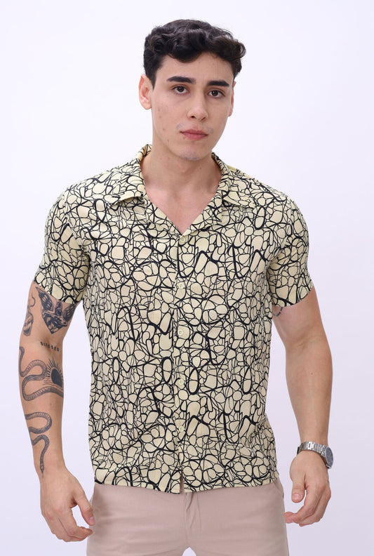 Camisa Scub JERAOUS Manga Corta Amarillo Claro