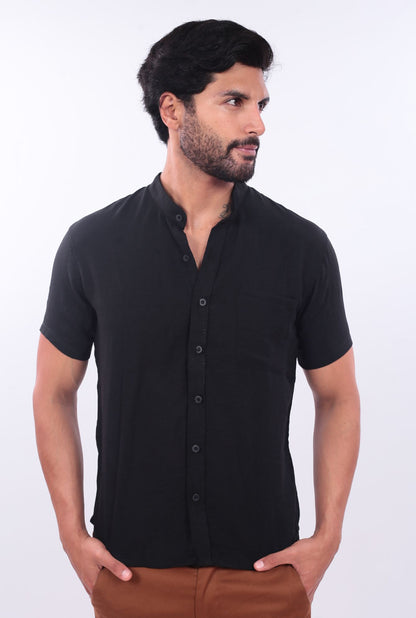 CAMISA SLIM LINO CHINO JERAOUS MANGA CORTA Negro