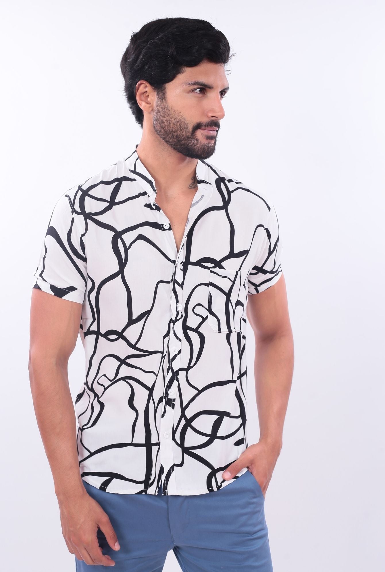 CAMISA SLIM DESING JERAOUS MANGA CORTA Blanco