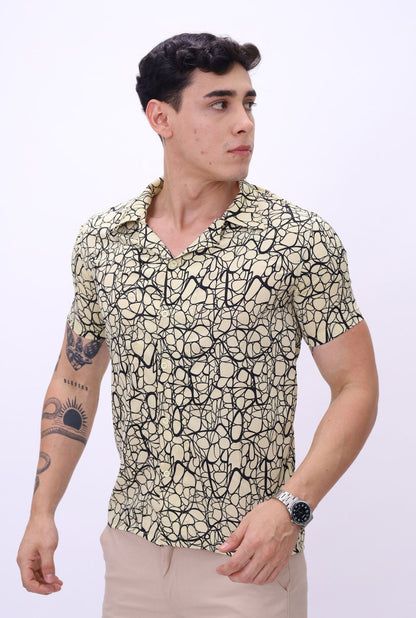 Camisa Scub JERAOUS Manga Corta Amarillo Claro