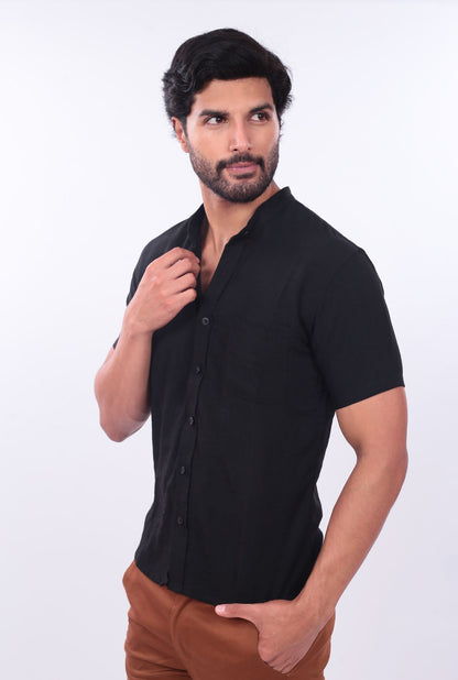 CAMISA SLIM LINO CHINO JERAOUS MANGA CORTA Negro