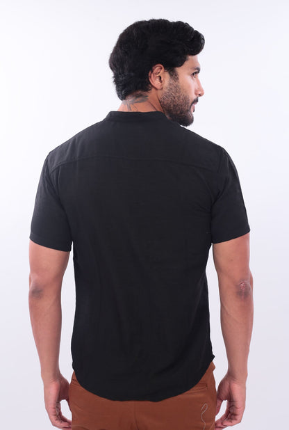 CAMISA SLIM LINO CHINO JERAOUS MANGA CORTA Negro