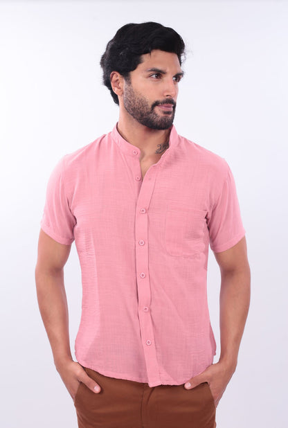 CAMISA SLIM LINO CHINO JERAOUS MANGA CORTA  Rosa